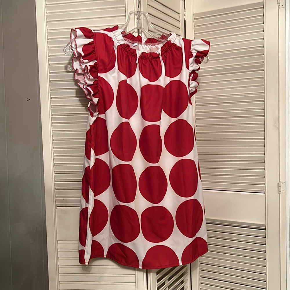 Precious White with Red Polka Dots Blouse in small.
